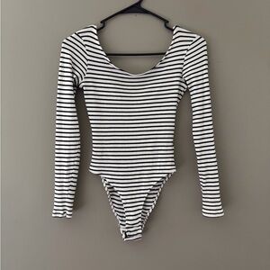 H&M Black and White Striped Bodysuit Small